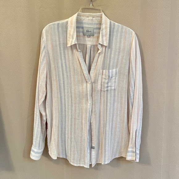 Rails Charli Barcelona Stripes Button Down Shirt Linen/Rayon Shimmer Sz L - Picture 2 of 8